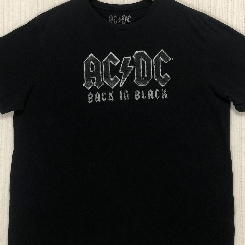 AC/DC Back In Black Graphic Tee Mens XXL Black Short Sleeve Rock Band T-Shirt